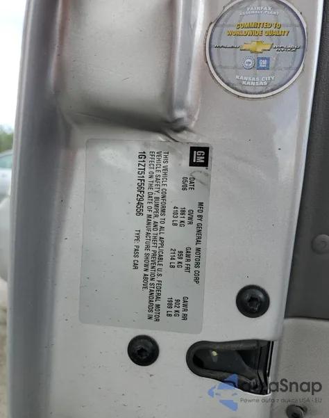 2006 Chevrolet Malibu Lt из США, поврежденный, VIN 1G1ZT51F56F294556